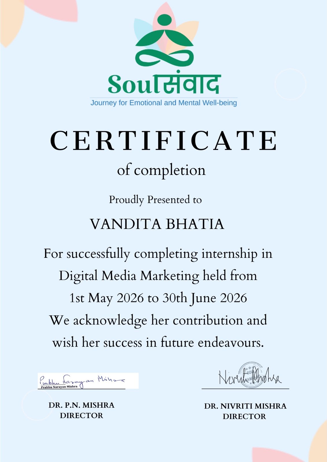 Soul Sangad Digital Media Marketing Certificate